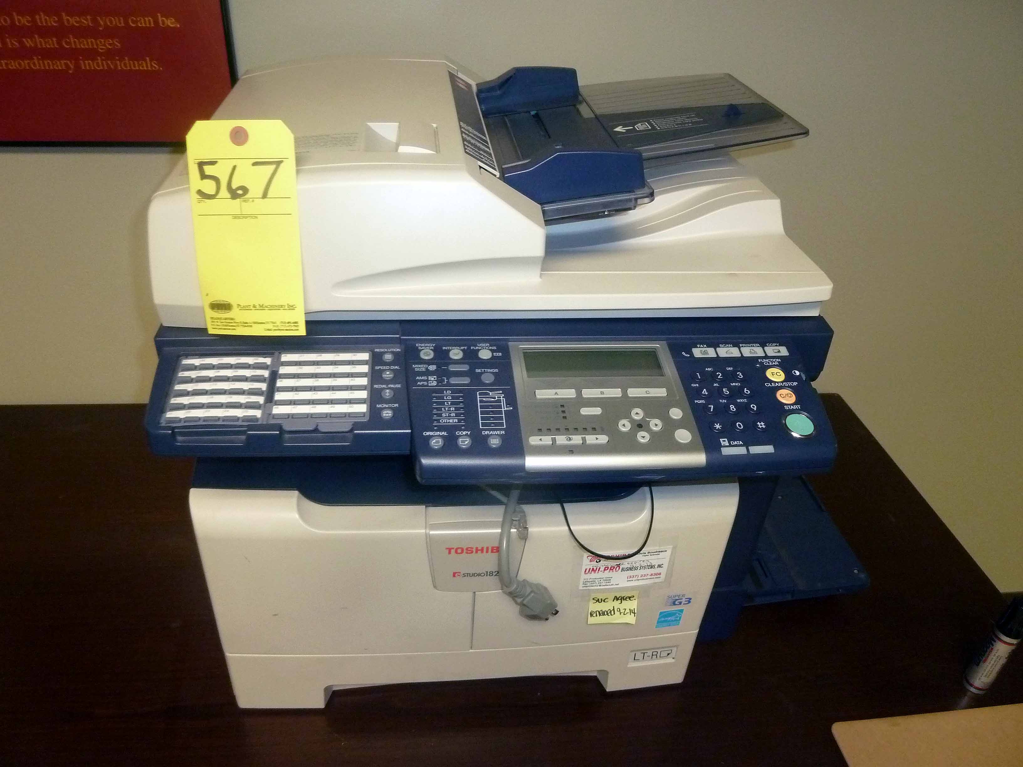 COMBINATION PRINTER/SCANNER/FAX/COPIER, TOSHIBA ESTUDIO 182 SUPER G3