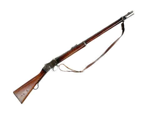 An Enfield Martini-Henry Mark IV Class I Long Lever Single Shot Service Rifle. The 82.5cm round steel barrel with blade and b