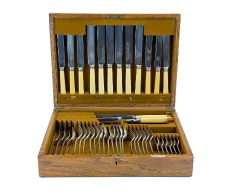 A Mappin &amp; Webb oak cased canteen. Together with other Mappin &amp; Webb cutlery.