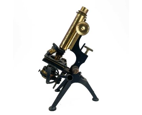 A W Watson &amp; Sons brass and black Japanned compound microscope. Stamped W.Watson &amp; Sons, 313 High Holborn, London, nu