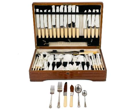 A canteen of Art Deco silver plated cutlery. For eight, the knives stamped Cooper Bros and Sons, containing dinner and desser