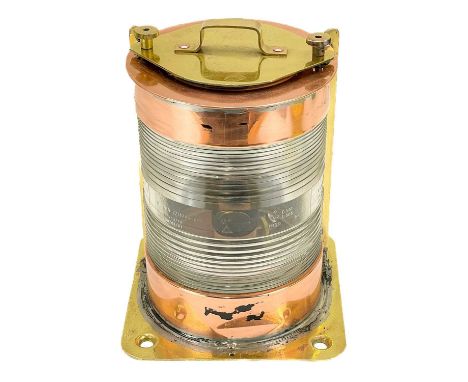 A ships navigation lamp by Tavernier Ostend. Copper and brass, height 28cm.