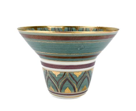 Angela MARSHALL. A porcelain stem bowl intricately highlighted in gilt signed to base, height 7cm diameter 10cm.