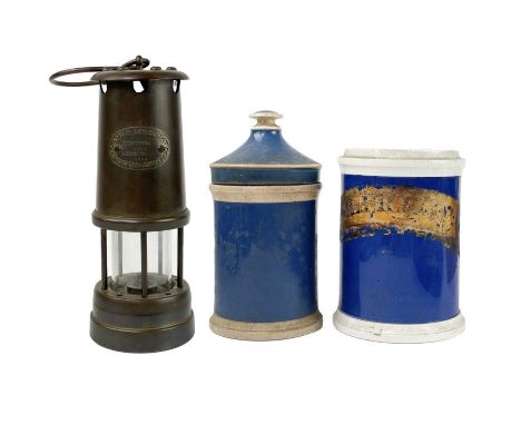 A Hockley Lamp &amp; Limelight Co Miners lamp. Stamped colliery number 8721, serial number 8065, height 23cm, together with t