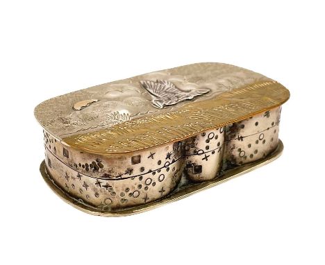 Cornelius Jakob Van Dop (1945) Snuff box decorated with an owl in flight in a moonlit field, width 6cm.No condition issues.