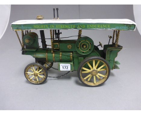 Tin plate steam engine 'Mighty in Strength and Endurance' in green