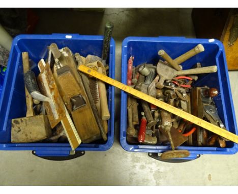 Two Tubs of Mixed Carpentry and Other Tools including Planes