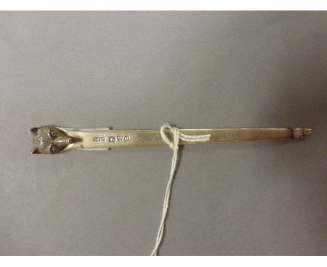 A silver letter opener with fox mask finial, Chester 1900