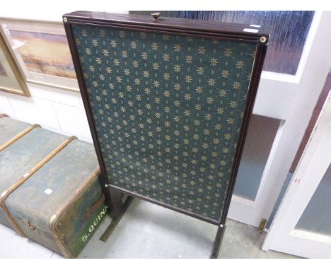 19th century Mahogany Framed Extendable Fire Screen with Fabric and Glass Panels 