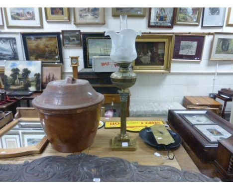 Victorian Tall Brass Oil Lamp with Chimney & Shade