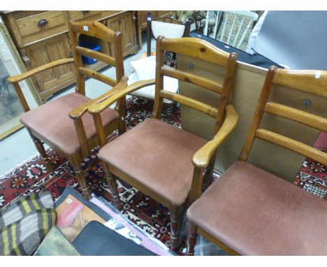 Set of Six Pine Ladder Back Dining Chairs (including Two Carvers)
