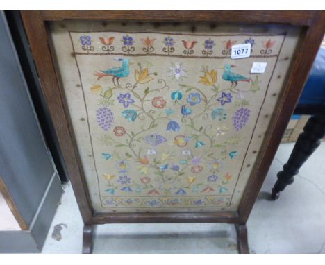 Arts & Crafts fire screen with silk panel