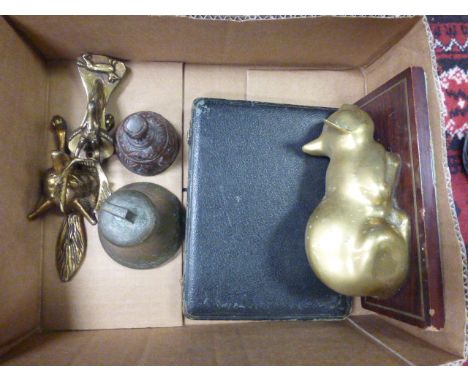 Brass Fox Head Door Knocker and a similar Stag Door Knocker plus a Cased Set of Silver Handled Butter knives and other items