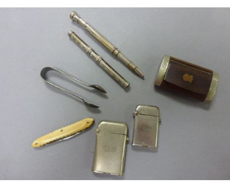 Two Thorens lighters, along with snuff box and other items 