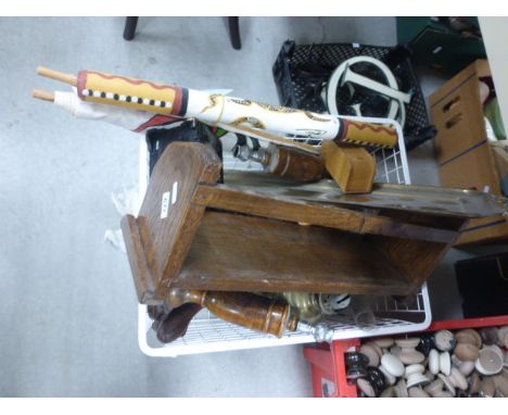 Quantity of Mixed Collectable Items including Oak Book Trough, Brass Indian Tray, etc