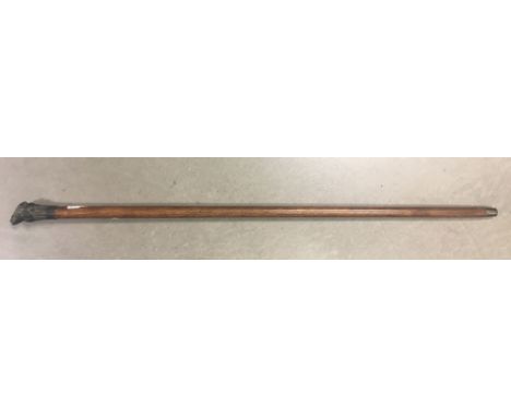 A wooden walking cane, with a brass finial in the form of a frog 