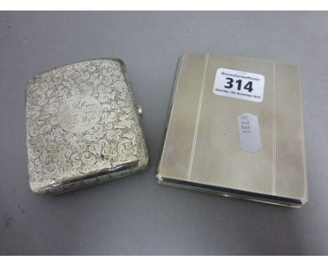 A silver engine turned cigarette case, along with a one another silver case 