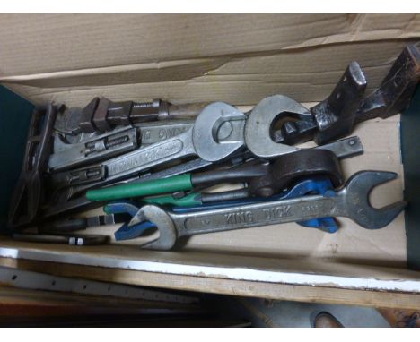 A collection of vintage tools including spanners etc 