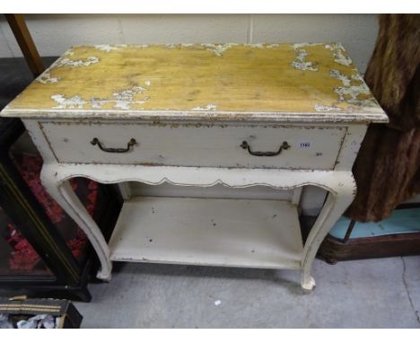 French Oak Painted Side Table with Single Drawer, Cabriole Legs and Shelf below