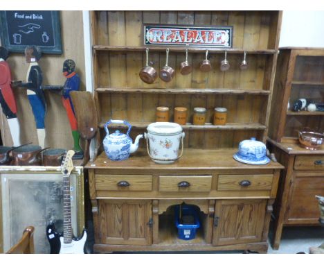 Victorian Pine Dresser with Shelves above Three Drawers, Two Cupboards and a Pot Shelf