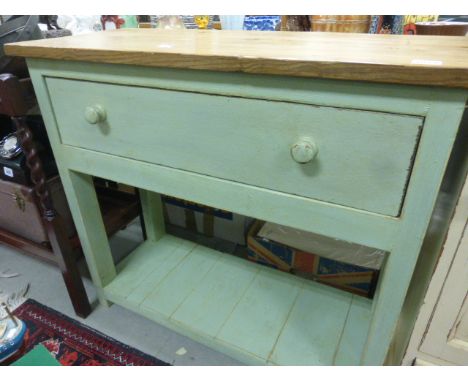 Pine work table with drawer with drawer & pot shelf below