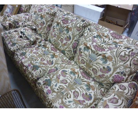 Three Seater Sofa upholstered in Floral and Bird Fabric