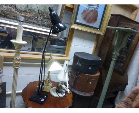 Herbert Terry Black Angle Poise Lamp together with another Angle Poise Lamp and a Gilt Brass Lamp