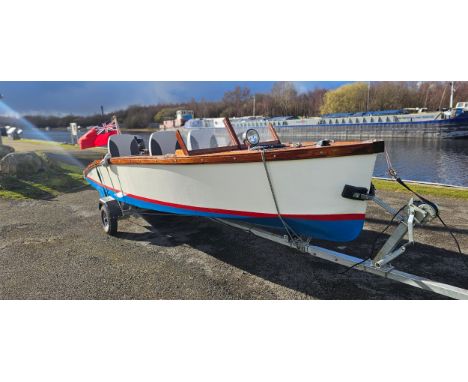 c. 2014-2016 Selway Fisher 16' Windsor slipper launch, Miss Gracie, marine ply over spruce, then fibre glassed over the V hul