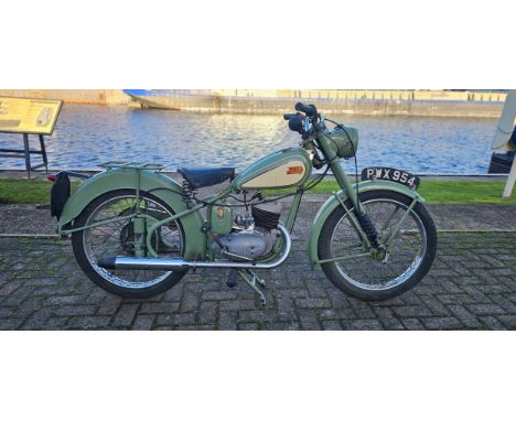 1955 BSA Bantam D1, 125cc. Registration number PWX 954. Frame number BD2S 55777. Engine number DD 4675.Sold with the V5C and 