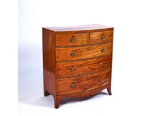 A REGENCY ROSEWOOD BANDED MAHOGANY BOWFRONT CHESTOn splayed bracket feet, 92cm wide; 106cm highCondition report:&nbsp;Overall
