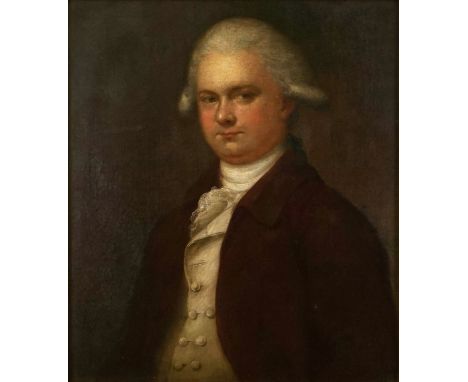 ENGLISH SCHOOL, 18TH CENTURYPortrait of a gentleman in a maroon/brown coatoil on canvas76 x 64cmCondition reportThe canvas is