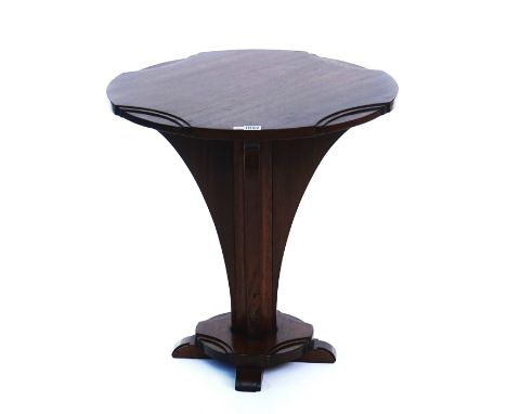 AN ART DECO WALNUT CIRCULAR OCCASIONAL TABLEOn flared column, 57cm diameter; 57cm high