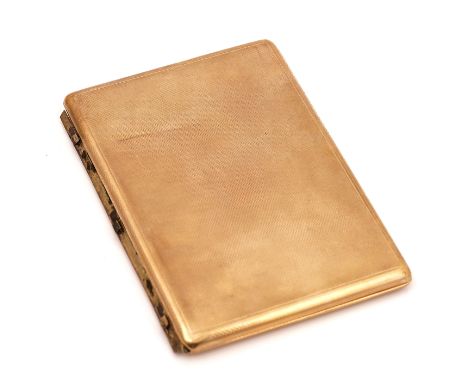 A 9CT GOLD RECTANGULAR CIGARETTE CASEPresentation inscribed within, the exterior engine turned, London 1938, gross weight 146