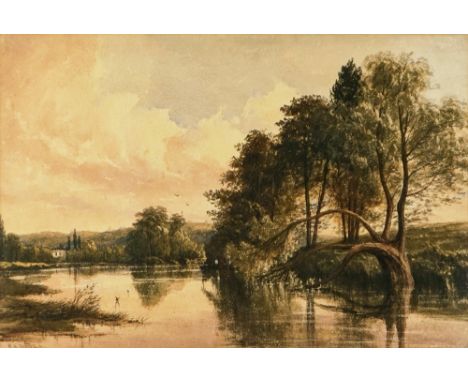 RICHARD HENRY NIBBS (BRITISH, 1816-1893)A river landscape with two figures in a boatsigned 'R H Nibbs' (lower left)watercolou