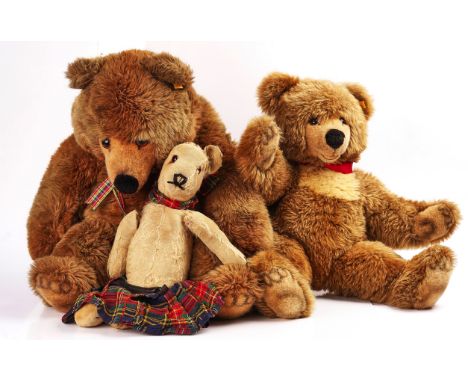 TWO STEIFF TEDDY BEARS AND ONE FURTHER TEDDY BEAR (3)The largest approx 68cm high, the label numbered 0345/60, the other Stei