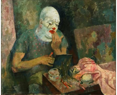 HENRY HOYLAND (BRITISH, 1894-1948)A clown backstagesigned with incised signature 'Henry Hoyland' (lower left)oil on canvas50.