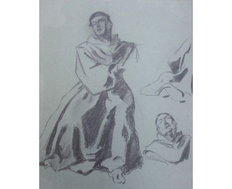 EUROPEAN SCHOOL, 19TH CENTURYSketch of a monkcharcoal on paper28.5 x 23cm(unframed)together with an ink and wash sketch of a 