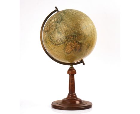 A GERMAN TERRESTRIAL GLOBEBy Mang's Neur Erd-Globus, Stuggart,  Early 20th CenturyThe approx 13 inch globe mounted on a turne