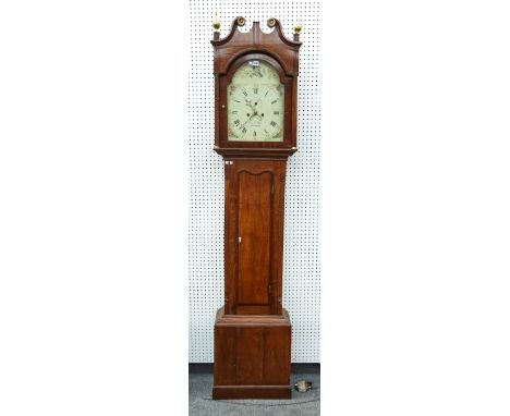 A GEORGE III OAK LONGCASE CLOCKThe 13 inch arched painted dial with subsidiary dial and date aperture, signed 'Geo Paddon Mod