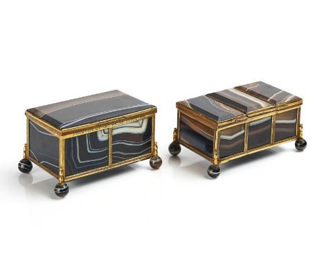 A VICTORIAN ROYAL PRESENTATION FRENCH ORMOLU MOUNTED AGATE CASKET AND ANOTHER SIMILARThe first with Presentation inscription 