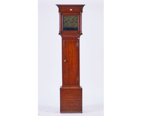 A GEORGE III OAK LONGCASE CLOCKThe 11 inch square brass dial with date aperture and detailed 'William Warin Thirsk', overall 