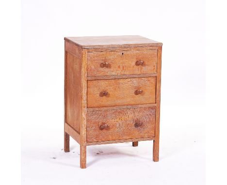 HEAL’S; A LIMED OAK THREE DRAWER CHESTOn block supports, 58cm wide; 84cm highCondition report:&nbsp;Overall in good, function