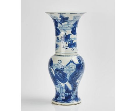 A CHINESE BLUE AND WHITE YENYEN VASEKangxiThe body painted with a continuous scene of a crane perched in a pine tree , anothe