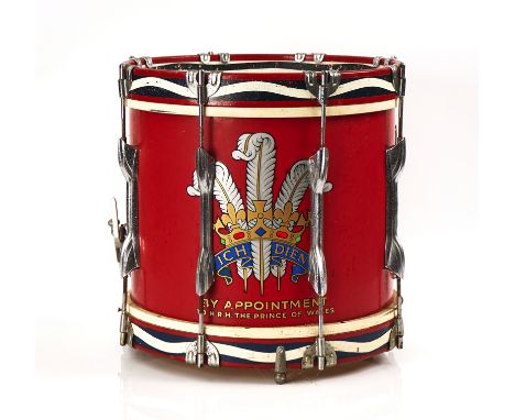 A BRITISH MARCHING BAND DRUMBy Premier, 20th CenturyThe body transfer applied with the crests of The Prince of Wales and The 