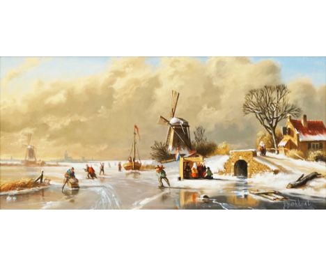JAN BEEKHOUT (DUTCH, B. 1937)A Dutch winter scene with figures ice skatingsigned 'J. Beekhout' (lower right) and bears Forest