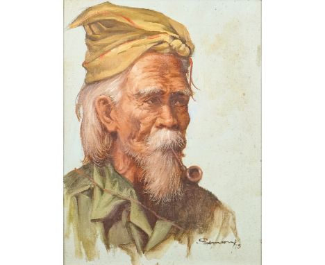 *** SAMSONY (20TH CENTURY)Portrait of a man smoking a pipesigned and dated 'Samsony 75' (lower right)oil on canvas29.5 x 22cm