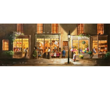 DEBORAH JONES (BRITISH, 1921-2012)H. Bindelow's Antiques Shopsigned 'Deborah Jones' (lower left)oil on board29.5 X 74.5cmARRP