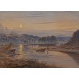 Edward Arden (1830-1909, British), watercolour, A moonlit estuary landscape, signed to the lower