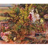 Tom Dearden (1942-2020, British), oil on canvas, A vibrantly coloured garden scene, depicting