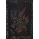 20th Century School, copper embossed panel, Two illustrations - 'Tzolkin Castle' & 'Tzolkin Dragon',